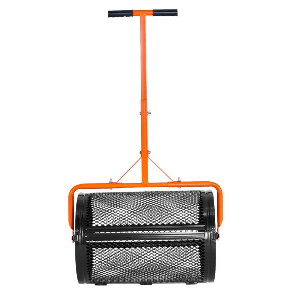 VEVOR Compost Spreader, 24 in Wide Peat Moss Spreader with T Shaped Handle, 3 Heights Adjustable, Powder-Coated Steel Garden Peat Moss Roller, Heavy Duty Grass Seed Spreaders for Planting Seeding