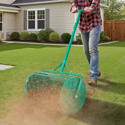 VEVOR Compost Spreader, 24 in Wide Peat Moss Spreader with Push/Tow Handle, 4 Heights Adjustable, Powder-Coated Steel Garden Peat Moss Roller, Heavy Duty Grass Seed Spreaders for Planting Seeding