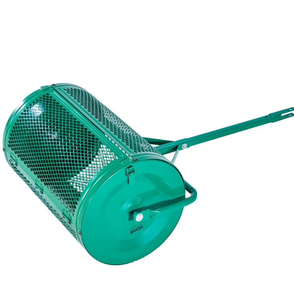 VEVOR Compost Spreader, 24 in Wide Peat Moss Spreader with Push/Tow Handle, 4 Heights Adjustable, Powder-Coated Steel Garden Peat Moss Roller, Heavy Duty Grass Seed Spreaders for Planting Seeding