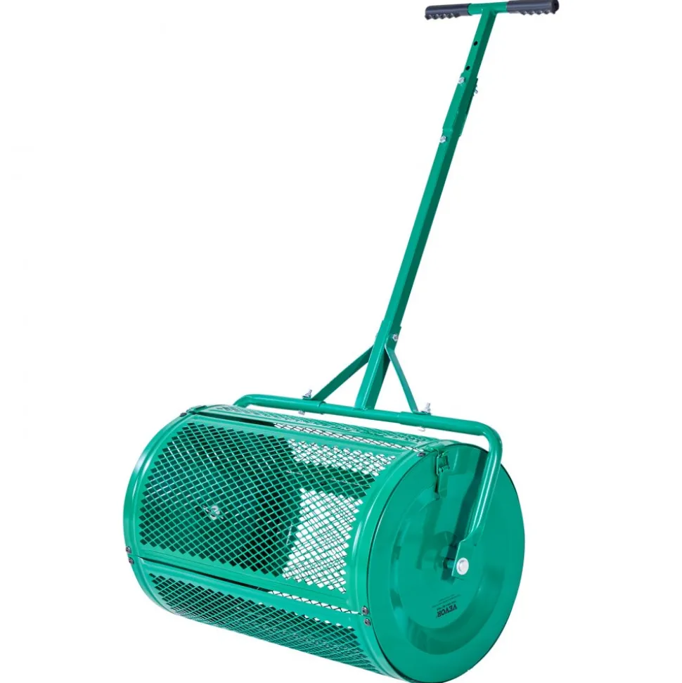 VEVOR Compost Spreader, 24 in Wide Peat Moss Spreader with Push/Tow Handle, 4 Heights Adjustable, Powder-Coated Steel Garden Peat Moss Roller, Heavy Duty Grass Seed Spreaders for Planting Seeding
