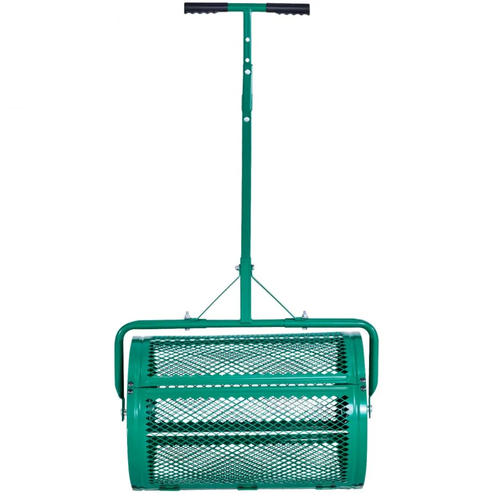 VEVOR Compost Spreader, 24 in Wide Peat Moss Spreader with Push/Tow Handle, 4 Heights Adjustable, Powder-Coated Steel Garden Peat Moss Roller, Heavy Duty Grass Seed Spreaders for Planting Seeding