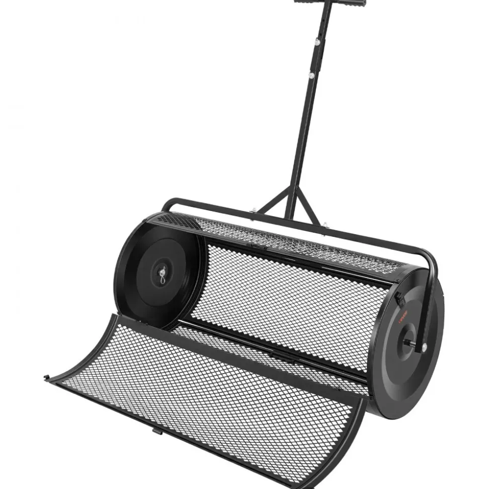 VEVOR Compost Spreader, 44" Wide Peat Moss Spreader with Push/Tow Handle, 4 Heights Adjustable, Powder-Coated Steel Garden Peat Moss Roller, Heavy Duty Grass Seed Roller for Planting Seeding, Black