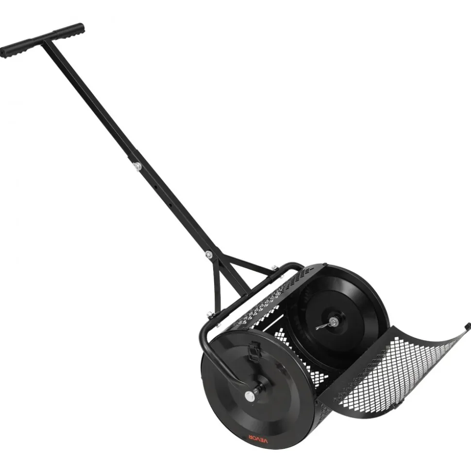 VEVOR Compost Spreader, 16.5" Wide Peat Moss Spreader with T Shaped Handle, 3 Heights Adjustable, Powder-Coated Steel Garden Peat Moss Roller, Heavy Duty Grass Seed Roller for Planting Seeding, Black