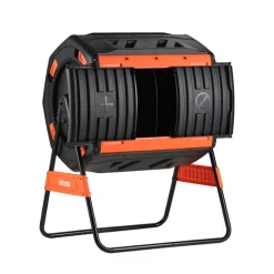 VEVOR Compost Tumbler, 53 Gallon Dual Chamber Outdoor Tumbling Composter with 2 Sliding Doors and Aeration System, Large Easy-Turn Rotating Composting Bin for Outside, Garden, Kitchen, and Yard Waste