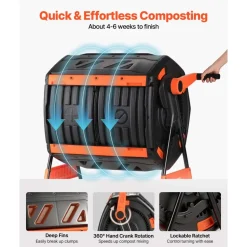 VEVOR Compost Tumbler, 53 Gallon Dual Chamber Outdoor Tumbling Composter with 2 Sliding Doors and Aeration System, Large Easy-Turn Rotating Composting Bin for Outside, Garden, Kitchen, and Yard Waste
