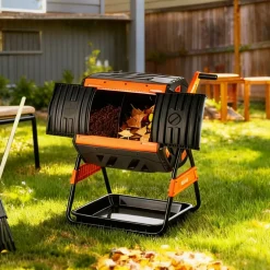 VEVOR Compost Tumbler, 53 Gallon Dual Chamber Outdoor Tumbling Composter with 2 Sliding Doors and Aeration System, Large Easy-Turn Rotating Composting Bin for Outside, Garden, Kitchen, and Yard Waste