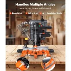 VEVOR Compound Miter Saw, 8-1/4 inch Blade, 2-in-1 Miter/Table Saw, with Precision Laser Alignment, Adjustable Angles, 4800 RPM, with Splash Guard, for Cutting Wood, Metals, Laminates, and Plastic