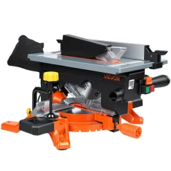 VEVOR Compound Miter Saw, 8-1/4 inch Blade, 2-in-1 Miter/Table Saw, with Precision Laser Alignment, Adjustable Angles, 4800 RPM, with Splash Guard, for Cutting Wood, Metals, Laminates, and Plastic