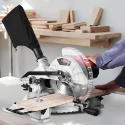 VEVOR Compound Miter Saw, 10-Inch Blade, 15 Amp Motor, 60-Tooth, Corded Single Bevel 0-45°, LED Precision Alignment, Angle Adjustable, Lightweight Cast Aluminum Base, for Wood, Composite Decking