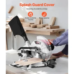 VEVOR Compound Miter Saw, 10-Inch Blade, 15 Amp Motor, 60-Tooth, Corded Single Bevel 0-45°, LED Precision Alignment, Angle Adjustable, Lightweight Cast Aluminum Base, for Wood, Composite Decking