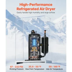 VEVOR Compressed Air Dryer, 85CFM Refrigerated Air Dryer, 110-120V Industrial Refrigerated Air-Drying System for 15HP & 20HP Compressors - with Color Screen Control Panel and Automatic Drainage