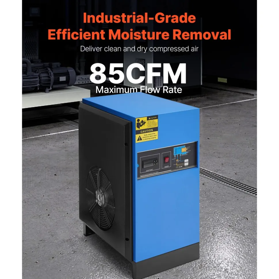 VEVOR Compressed Air Dryer, 85CFM Refrigerated Air Dryer, 110-120V Industrial Refrigerated Air-Drying System for 15HP & 20HP Compressors - with Color Screen Control Panel and Automatic Drainage