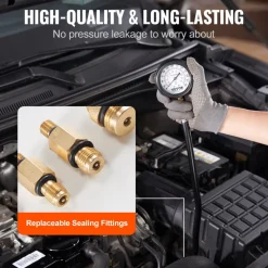 VEVOR Compression Tester Adapter Kit, 9 Pcs Automotive Engine Cylinder Leak Down Compression Test, Accurate Dual Scale Pressure Gauge 0-300 psi, with Long Reach Hoses and Case for Engine Cylinders