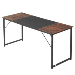 VEVOR Computer Desk, 63 Inch Office Gaming Desk for Home Office, Writing Study Work Modern Simple Table with Metal Frame for Large Legroom, Rustic Brown and Black