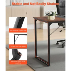 VEVOR Computer Desk, 63 Inch Office Gaming Desk for Home Office, Writing Study Work Modern Simple Table with Metal Frame for Large Legroom, Rustic Brown and Black