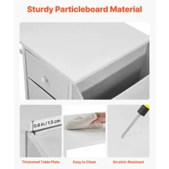 VEVOR Computer Desk with Fabric Drawers, 47 Inch Reversible Study Work Writing Desk for Modern Home Office Bedroom, Simple Modern Cute PC Table Metal Frame Business Furniture, White