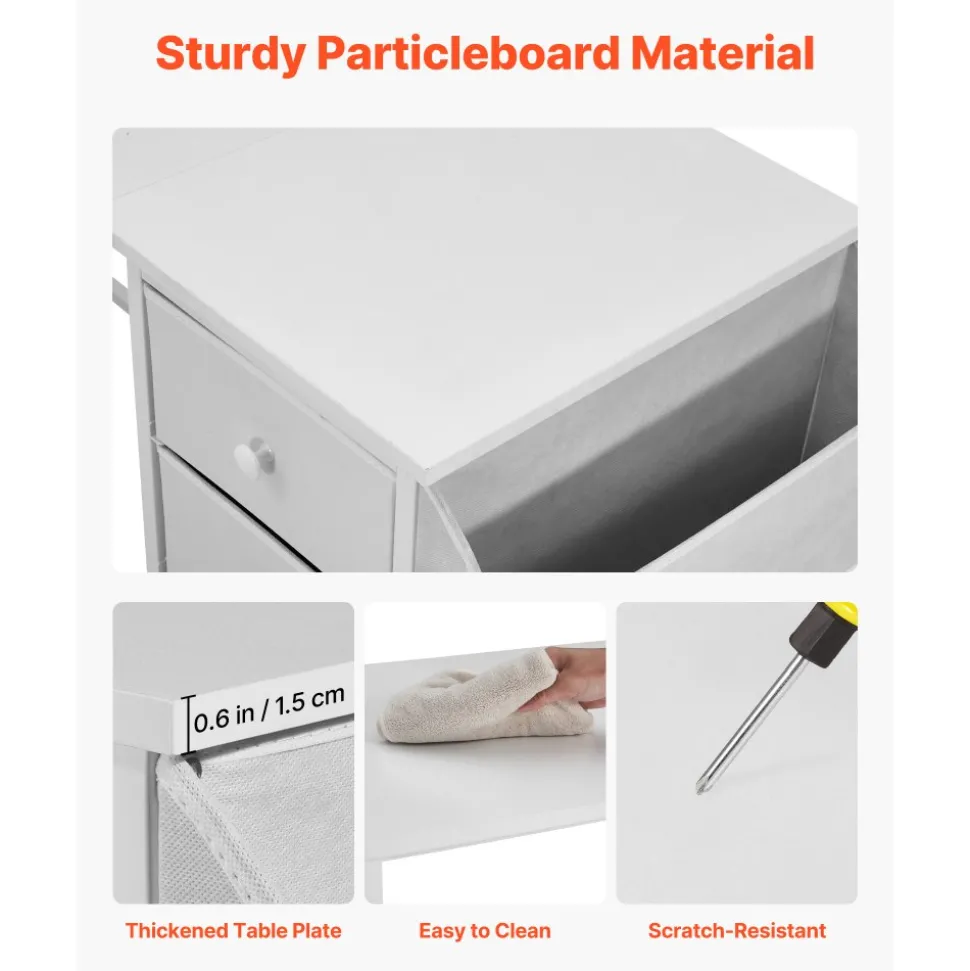 VEVOR Computer Desk with Fabric Drawers, 47 Inch Reversible Study Work Writing Desk for Modern Home Office Bedroom, Simple Modern Cute PC Table Metal Frame Business Furniture, White