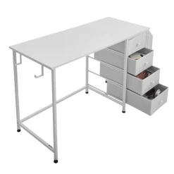 VEVOR Computer Desk with Fabric Drawers, 47 Inch Reversible Study Work Writing Desk for Modern Home Office Bedroom, Simple Modern Cute PC Table Metal Frame Business Furniture, White