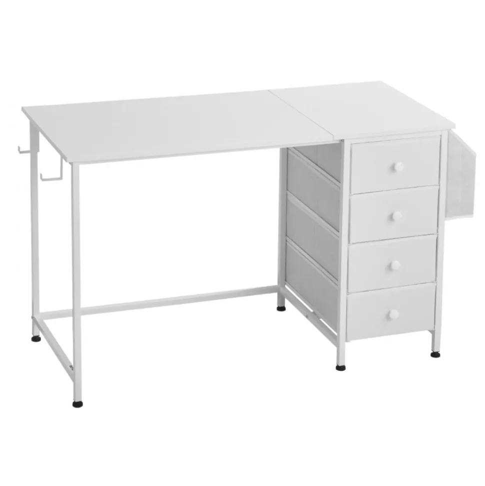 VEVOR Computer Desk with Fabric Drawers, 47 Inch Reversible Study Work Writing Desk for Modern Home Office Bedroom, Simple Modern Cute PC Table Metal Frame Business Furniture, White