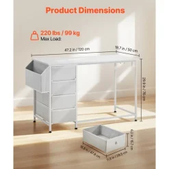 VEVOR Computer Desk with Fabric Drawers, 47 Inch Reversible Study Work Writing Desk for Modern Home Office Bedroom, Simple Modern Cute PC Table Metal Frame Business Furniture, White