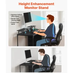VEVOR 47" Computer Desk with LED Lights & Power Outlets, Gaming Table with 4 Large Drawers, Office Desk with Monitor Stand, Study Work Home Office, Small Spaces, Black