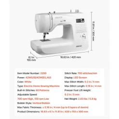 VEVOR Computerized Sewing Machine, 60 Stitch Applications, with LED Screen, Foot Pedal and LED Light, Heavy-Duty Metal Frame, Digital Sewing Machine with Powerful Motor for Crafts and Mending