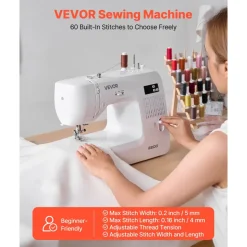VEVOR Computerized Sewing Machine, 60 Stitch Applications, with LED Screen, Foot Pedal and LED Light, Heavy-Duty Metal Frame, Digital Sewing Machine with Powerful Motor for Crafts and Mending