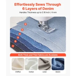 VEVOR Computerized Sewing Machine, 200 Stitch Applications, with LCD Screen, Foot Pedal and LED Light, Heavy-Duty Metal Frame, Digital Sewing Machine with Powerful Motor for Crafts and Mending