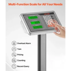 VEVOR Computing Digital Platform Scale, 220 lbs Load, 0.04 lbs Accuracy, Electronic Floor Scale with LB/KG, Tare, Price Calculator, AC/DC Power Supply, Fit for Luggage, Shipping, Packages, Postage