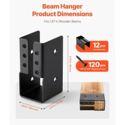 VEVOR Concealed Joist Hanger, 2x4 Inch Outdoor Concealed-Flange Joist Bracket with Screws, Steel Light Joist Hangers for 1.93 x 3.62 Inch / 49 x 92 mm Beam, Swing, Fence, Wooden Slides, 12 Pcs
