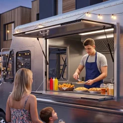 VEVOR Concession Window Folding Shelf 48x36in Aluminum Alloy Service Window, for Food Truck, Up to 85 Degrees, with Awning Door and Drag Hook, Rainwater Resistant