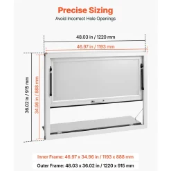 VEVOR Concession Window Folding Shelf 48x36in Aluminum Alloy Service Window, for Food Truck, Up to 85 Degrees, with Awning Door and Drag Hook, Rainwater Resistant