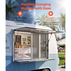 VEVOR Concession Window Folding Shelf 48x36in Aluminum Alloy Service Window, for Food Truck, Up to 85 Degrees, with 4 Sliding Screen Windows, Awning Door and Drag Hook, Rainwater Resistant