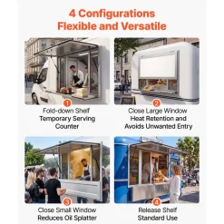 VEVOR Concession Window Folding Shelf 48x36in Aluminum Alloy Service Window, for Food Truck, Up to 85 Degrees, with 4 Sliding Screen Windows, Awning Door and Drag Hook, Rainwater Resistant