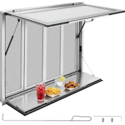 VEVOR Concession Window Folding Shelf 48x36in Aluminum Alloy Service Window, for Food Truck, Up to 85 Degrees, with 4 Sliding Screen Windows, Awning Door and Drag Hook, Rainwater Resistant