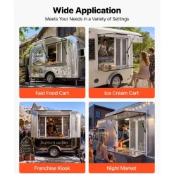 VEVOR Concession Window Folding Shelf 36x36in Aluminum Alloy Service Window, for Food Truck, Up to 85 Degrees, with 4 Sliding Screen Windows, Awning Door and Drag Hook, Rainwater Resistant
