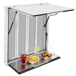 VEVOR Concession Window Folding Shelf 36x36in Aluminum Alloy Service Window, for Food Truck, Up to 85 Degrees, with 4 Sliding Screen Windows, Awning Door and Drag Hook, Rainwater Resistant