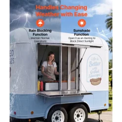 VEVOR Concession Window Folding Shelf 36x36in Aluminum Alloy Service Window, for Food Truck, Up to 85 Degrees, with 4 Sliding Screen Windows, Awning Door and Drag Hook, Rainwater Resistant