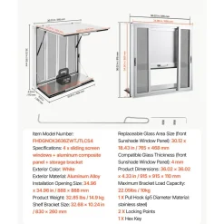 VEVOR Concession Window Folding Shelf 36x36in Aluminum Alloy Service Window, for Food Truck, Up to 85 Degrees, with 4 Sliding Screen Windows, Awning Door and Drag Hook, Rainwater Resistant