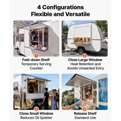 VEVOR Concession Window Folding Shelf 36x36in Aluminum Alloy Service Window, for Food Truck, Up to 85 Degrees, with 4 Sliding Screen Windows, Awning Door and Drag Hook, Rainwater Resistant