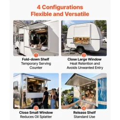 VEVOR Concession Window Folding Shelf 36x36in Aluminum Alloy Service Window, for Food Truck, Up to 85 Degrees, with Awning Door and Drag Hook, Rainwater Resistant