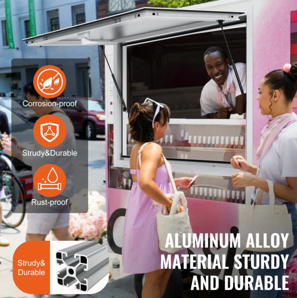 VEVOR Concession Window for Food Truck, 48"x36" Aluminum Alloy Food Truck Service Window, Up to 85 Degrees Stand Serving Window with Awning Door & Drag Hook, for Food Trucks Concession Trailers