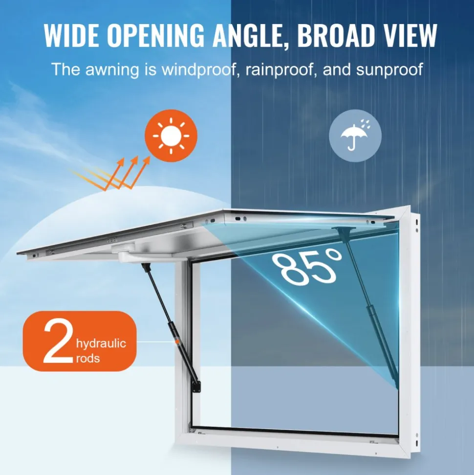 VEVOR Concession Window for Food Truck, 48"x36" Aluminum Alloy Food Truck Service Window, Up to 85 Degrees Stand Serving Window with Awning Door & Drag Hook, for Food Trucks Concession Trailers