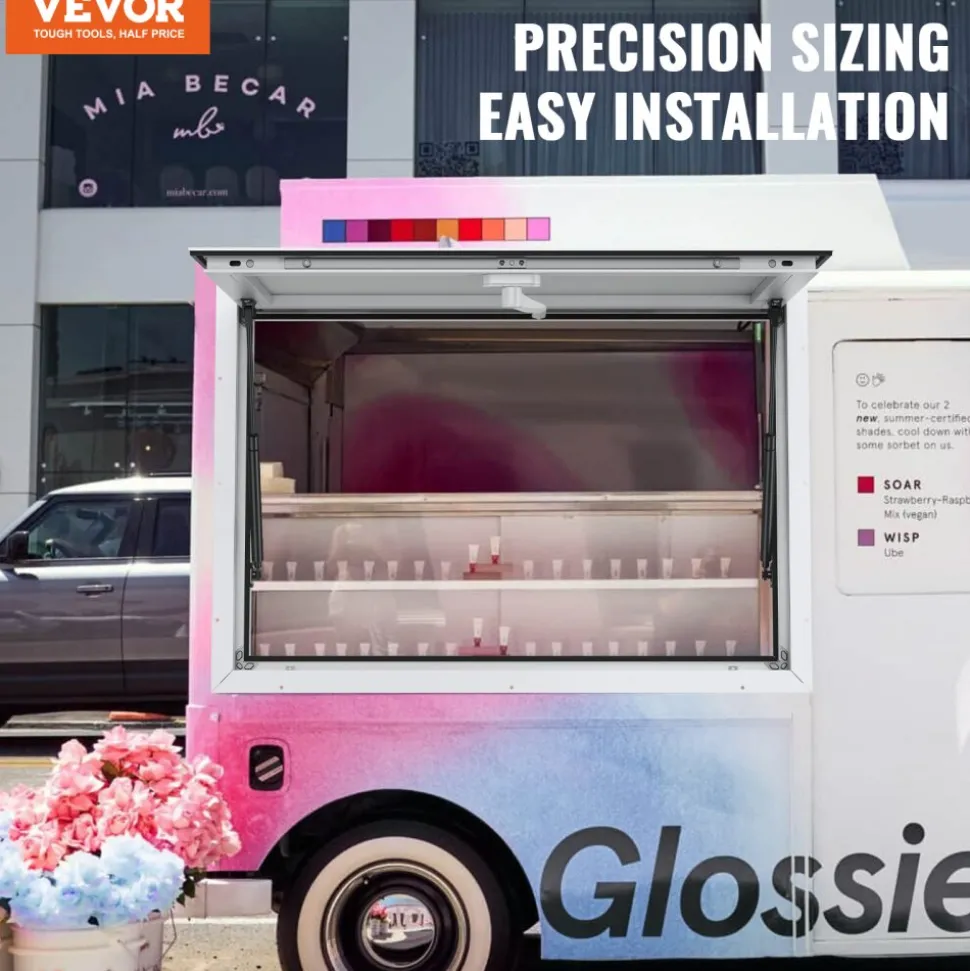 VEVOR Concession Window for Food Truck, 36"x24" Aluminum Alloy Food Truck Service Window, Up to 85 Degrees Stand Serving Window with Awning Door & Drag Hook, for Food Trucks Concession Trailers