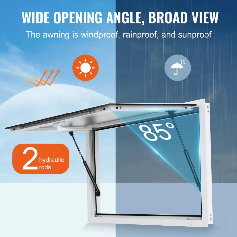 VEVOR Concession Window for Food Truck, 36"x24" Aluminum Alloy Food Truck Service Window, Up to 85 Degrees Stand Serving Window with Awning Door & Drag Hook, for Food Trucks Concession Trailers