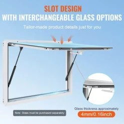 VEVOR Concession Window 36"x24", Aluminum Alloy Food Truck Service Window with Awning Door & Drag Hook, Up to 85 Degrees Stand Serving Window for Food Trucks Concession Trailers, Glass Not Included