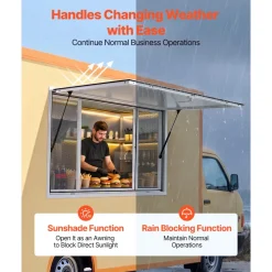 VEVOR Concession Window 45x30 in Aluminum Alloy Service Window, for Food Truck, Up to 85 Degrees Stand Serving with 4 Sliding Screen Windows, Awning Door and Drag Hook, Rainwater Resistant