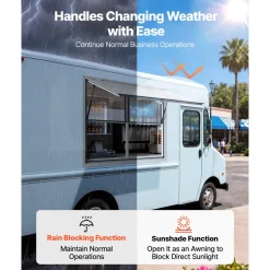 VEVOR Concession Window 48x36 in Aluminum Alloy Service Window, for Food Truck, Up to 85 Degrees Stand Serving with 2 Fixed & 2 Sliding Windows, Awning Door and Drag Hook, Rainwater Resistant