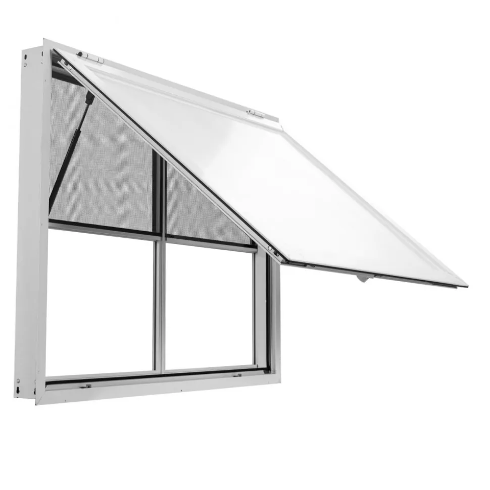 VEVOR Concession Window 48x36 in Aluminum Alloy Service Window, for Food Truck, Up to 85 Degrees Stand Serving with 2 Fixed & 2 Sliding Windows, Awning Door and Drag Hook, Rainwater Resistant