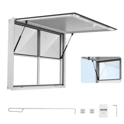VEVOR Concession Window 48x36 in Aluminum Alloy Service Window, for Food Truck, Up to 85 Degrees Stand Serving with 2 Fixed & 2 Sliding Windows, Awning Door and Drag Hook, Rainwater Resistant